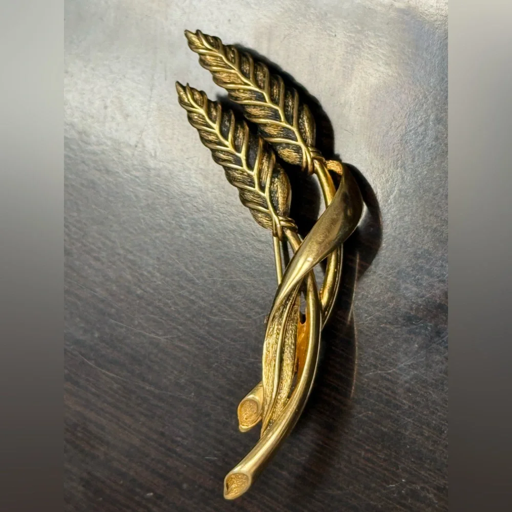 Vintage Signed Paquette Wheat Sheaf Gold Tone Brooch Pin‎ -3” Long